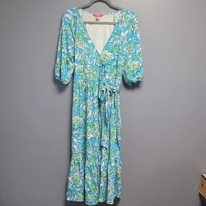 Lilly Pulitzer Blue and Green Floral Midi Dress